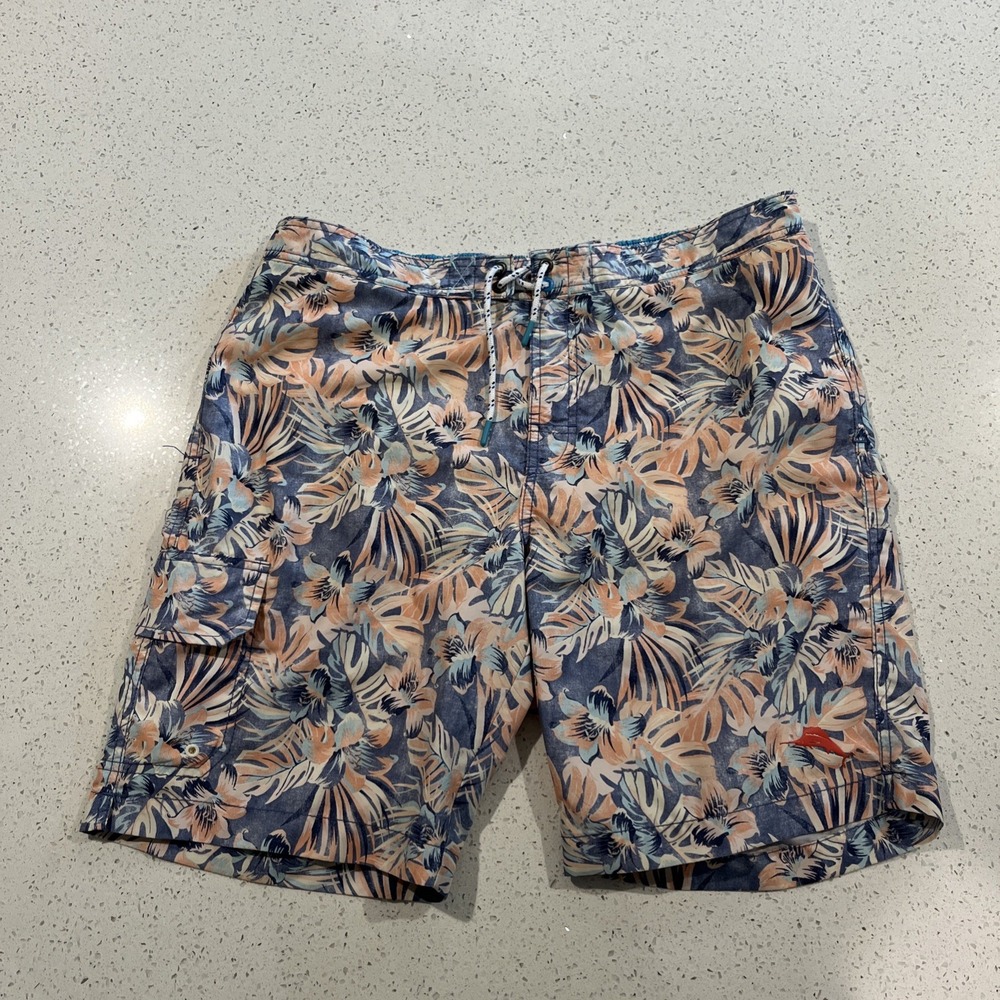 TOMMY BAHAMA Board Shorts Mens Large Multicolor Tropical Leaf Swim Trunks